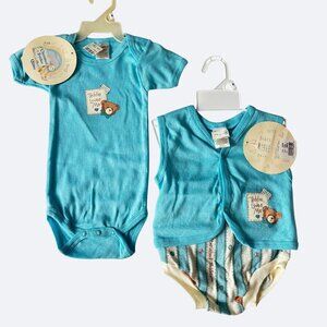 Vtg Cherished Teddies Baby Bodysuit 2 Piece Set Cotton Blue 3 6 9 Months Boy NWT